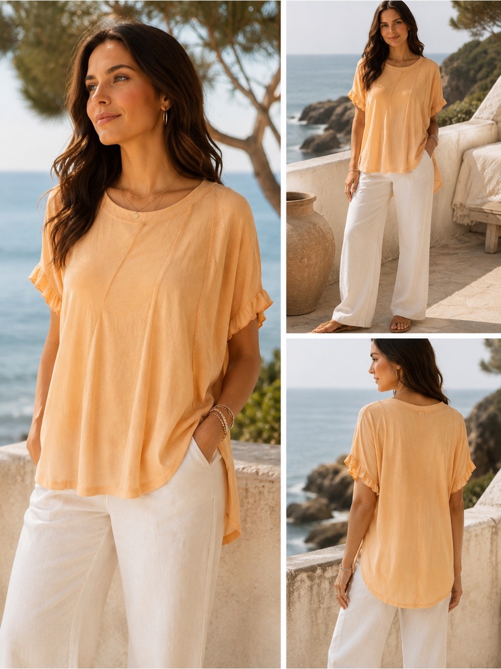 Anthropologie Oversized Sheer Tunic Top L Coastal Resort Boho Ruffle Sleeve NWT